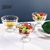 European Style Glassware Glass Dessert Bowl, Footed Ice Cream Cup, Small Vintage Pudding Dish Parfait Cup for Sundae, Fruit, Pudding, Condiment,