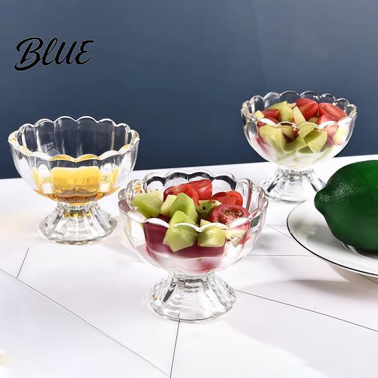 European Style Glassware Glass Dessert Bowl, Footed Ice Cream Cup, Small Vintage Pudding Dish Parfait Cup for Sundae, Fruit, Pudding, Condiment,