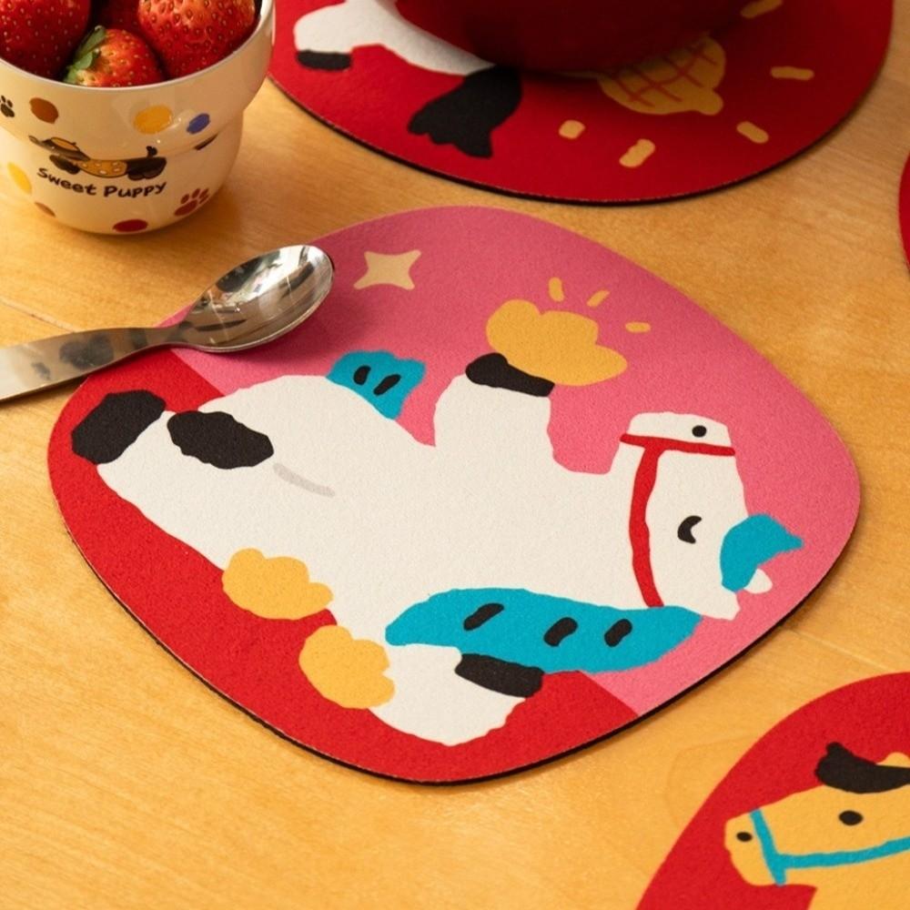 Cute Cartoon Pony Placemat Anti-scalding Water Absorbent Table Mat Blessing Non Slip Bowl Mat Table Setting
