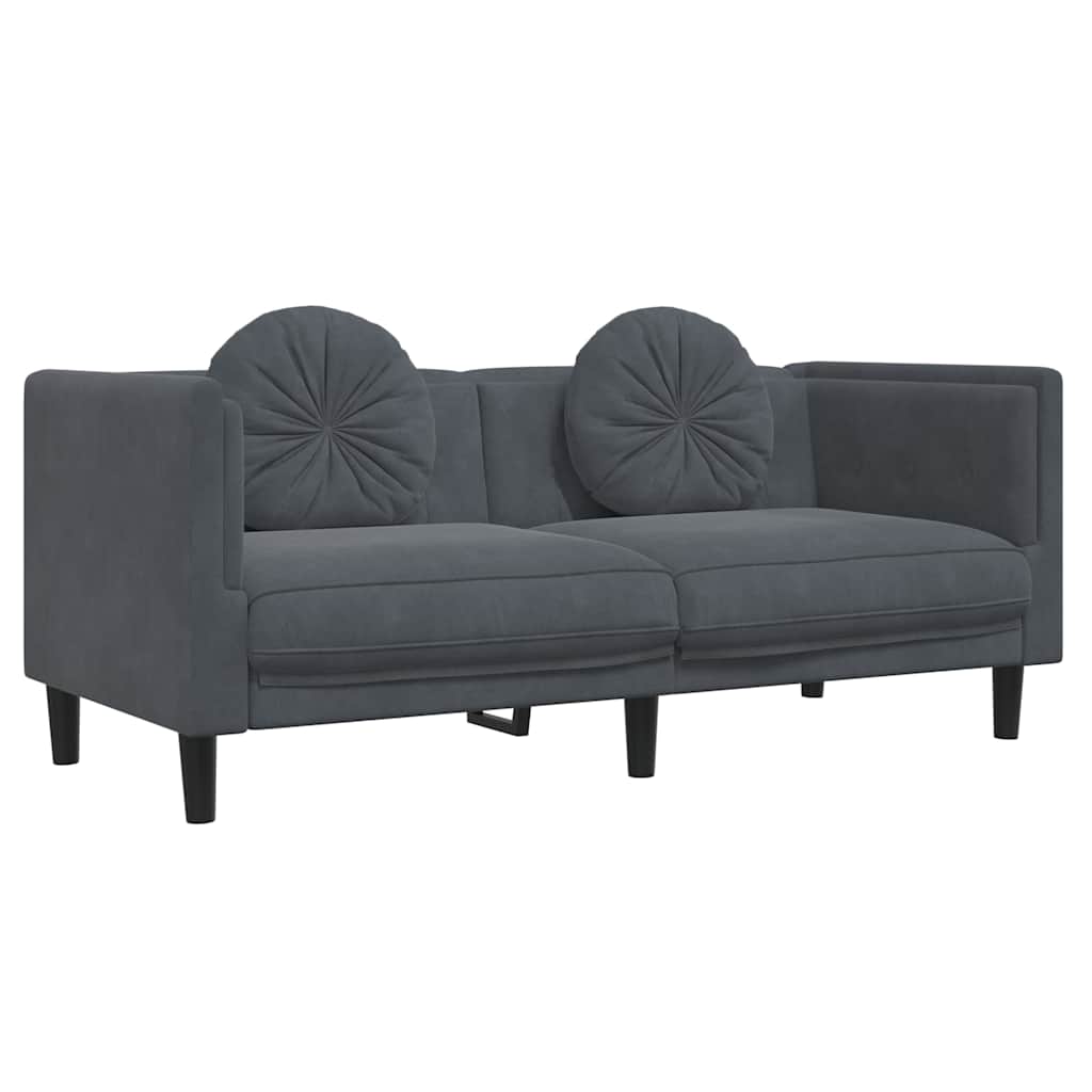 2 Seater Sofa with Cushions Dark Grey Velvet
