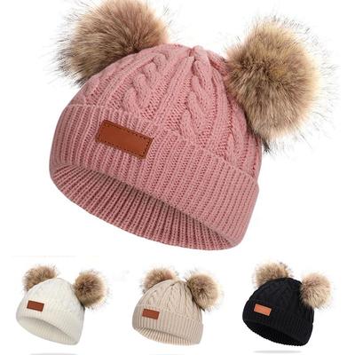 Cute Double Wool Pompom Baby Hat Children Cap Warm Autumn Winter Hats For Kids Boys Girls Knitted Warmer Beanie Caps Bonnet