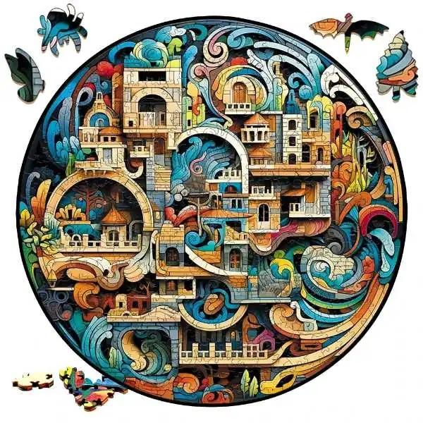 Earth Scenery Round Wooden Puzzle Art Unique Shaped Pieces Wooden Toys for Adults Perfect Christmas birthday Landscaping Gift
