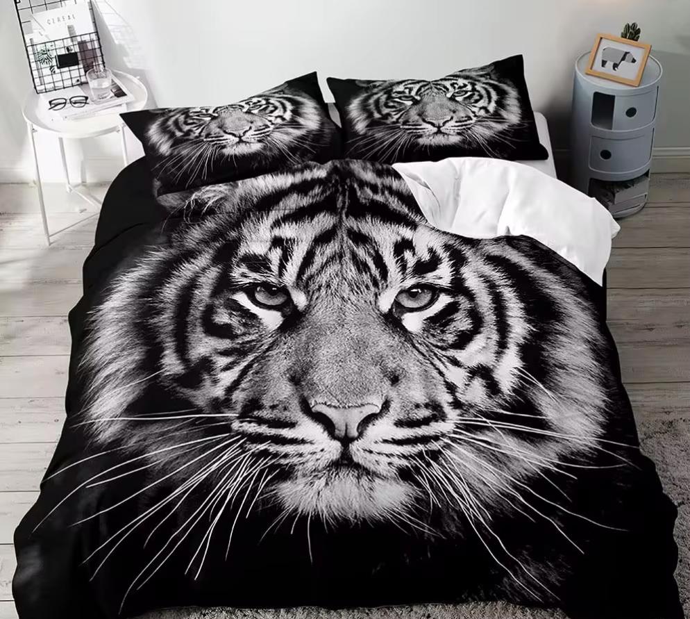 3-teiliges König und Königin Bettwäscheset, Afrikanische Safari Tier Schwarz Bettwäsche, Bettdeckenbezug, Schlafzimmerdekor für Paare Doppelgröße