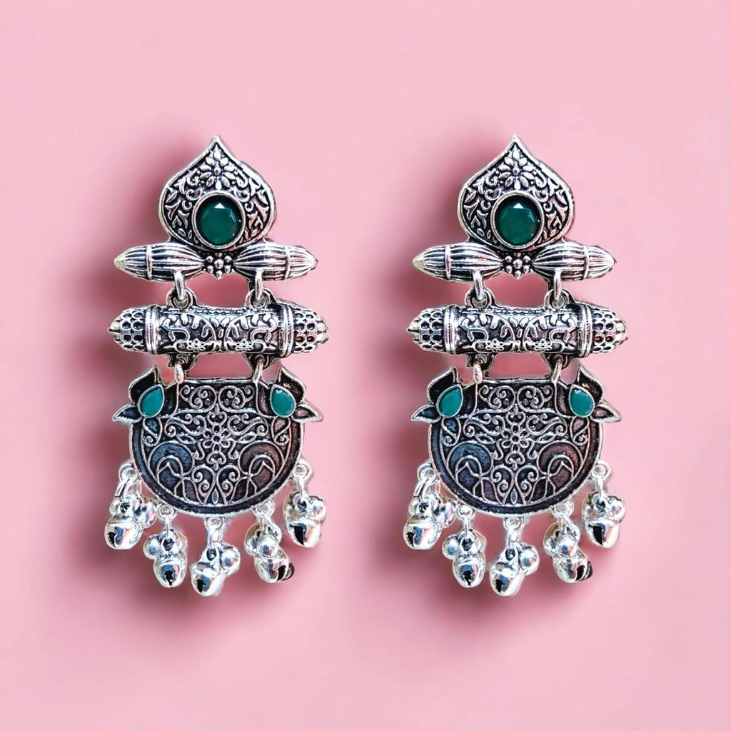 Presents Ethnic Black Long Oxidized Hoop Earrings Set Lightweight Jhumki Jhumkas for Women Silver & Black Metal Designer Earrings for Girls