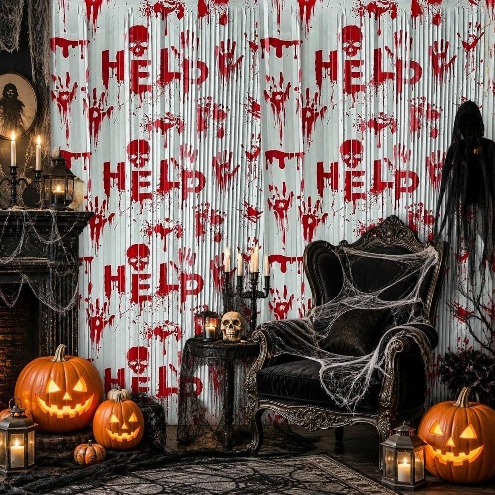 Bloody Handprint Halloween Tinsel Curtain 2M Scary Background Wall Tassel Ghost Festival Decor