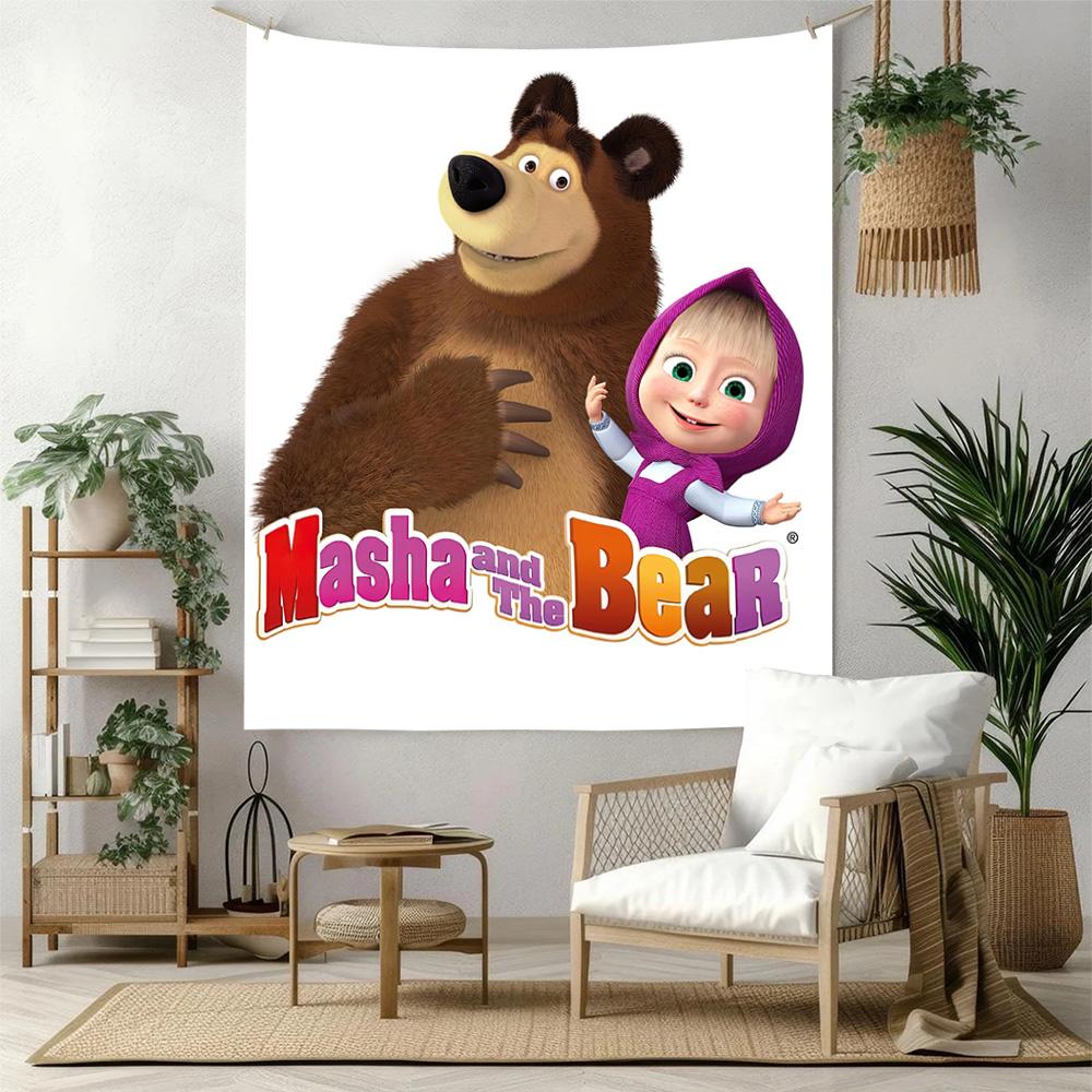 Masha Bear Wall Decor Tapestry Art For Pet Memorial Birthdaywedding Party Backdrop Family Gift