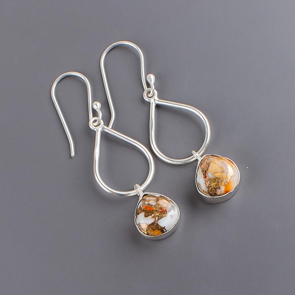 Orange Copper Turquoise Gemstone 925 Sterling Silver Jewelry Handmade Earrings EE-19-38
