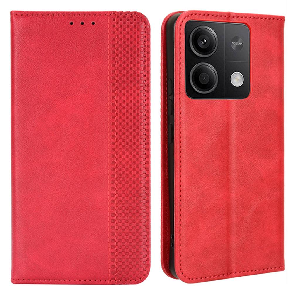 

For Xiaomi Redmi Note 13 5G Mobile Phone Cover Case Wallet Retro PU Leather Shell Red