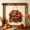 Retro Pickup Truck Decor for Home Harvest Pumpkin Hanging Sign Front Door, Wooden Fall Door with Decorative Holiday Wall Plaque Hemp Rope, Distressed