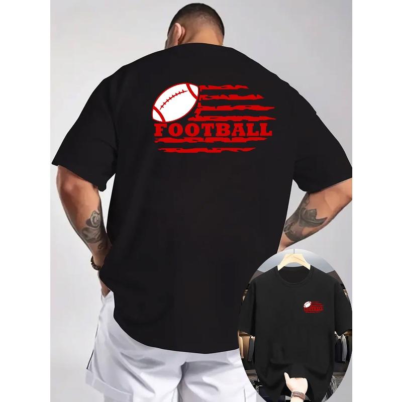 Herren Freizeit-T-Shirt mit kurzen Ärmeln, Geripptes Rundhals-Oberteil, Druck vorne und hinten, Kühl und Bequem, American Football Muster Druck