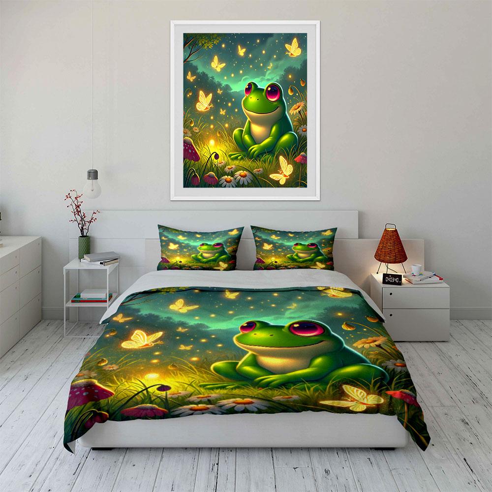 "Nature-Inspired Frog Night Light Set" kid's and adults' bedroom decor, Exquisite three-piece bedding set gift