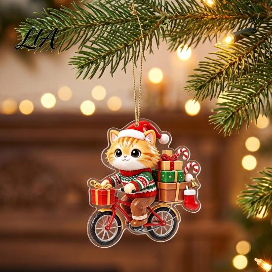 Cat Shaped Decorations Christmas Pendant with Hanging Rope, 2D Flat Acrylic Ornament for Xmas Tree Lover Gifts Decoration, Cute Holiday Decor,