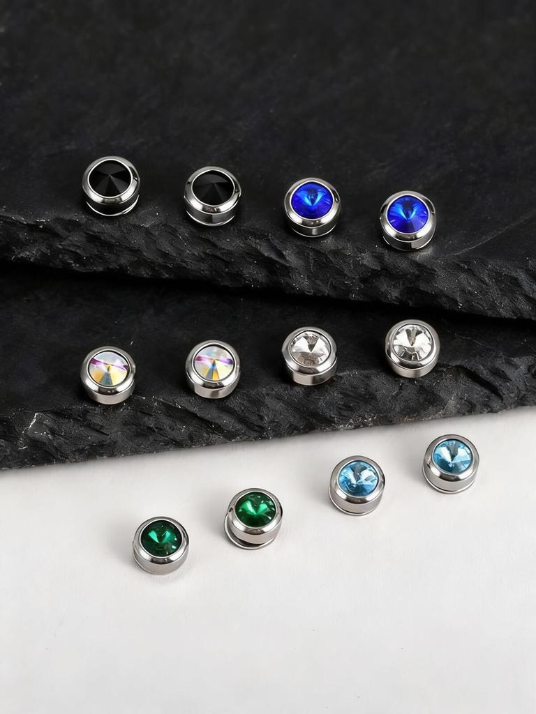 Magnetic Zircon Stud Earrings for Men,8mm Hypoallergenic Stainless Steel Non-Pierced Clip Earrings,Punk Rock Jewelry Gift