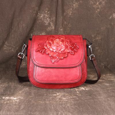 Pfingstrose Blume Prägung Schultertaschen echtes Leder Vintage Luxus Design Umhängetasche Geldbörse Frauen Damen GZW