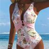 1011 new swimsuit European beautiful women print one-piece swimsuit hollowed out beach leisure