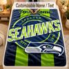 Flannel BlanketSeattle Seahawks Custom Name Text Personalized Soft Warm Throw Blanket Home Decor Gift