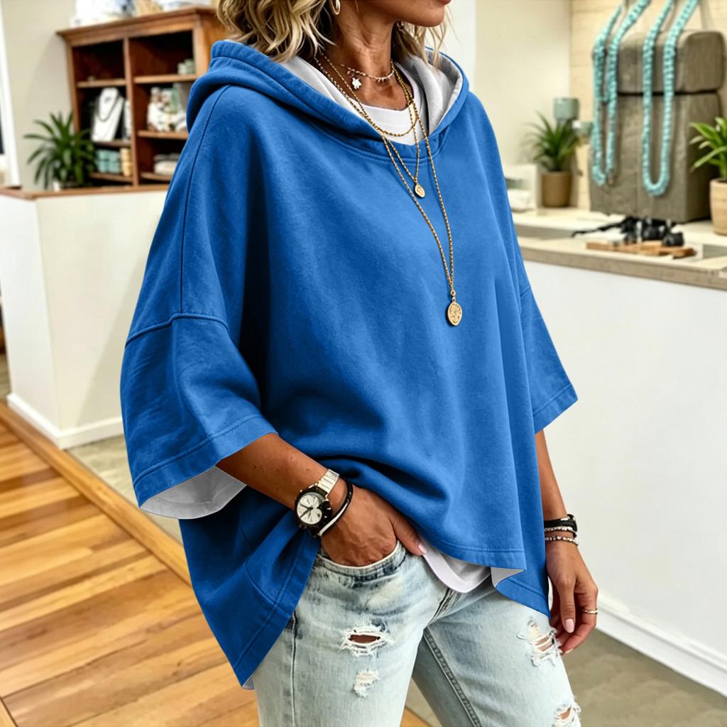 Women's Fashion Color Drawstring Hoodie Loose Fit Casual Sweatshirt