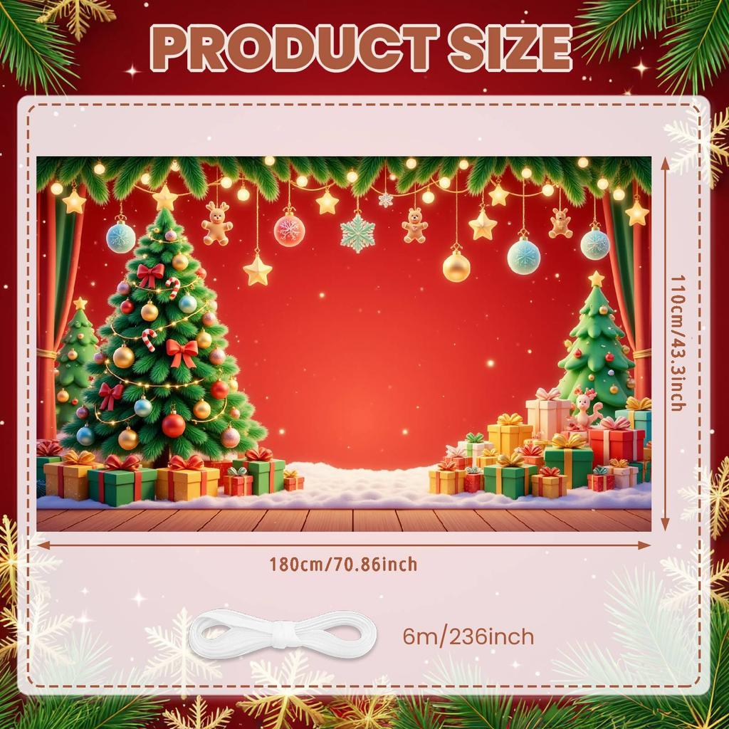 Christmas Banner Xmas Tree Gift Boxes Golden Bell Merry Christmas Party Decor Backdrop Christmas New Year Party Photo Background