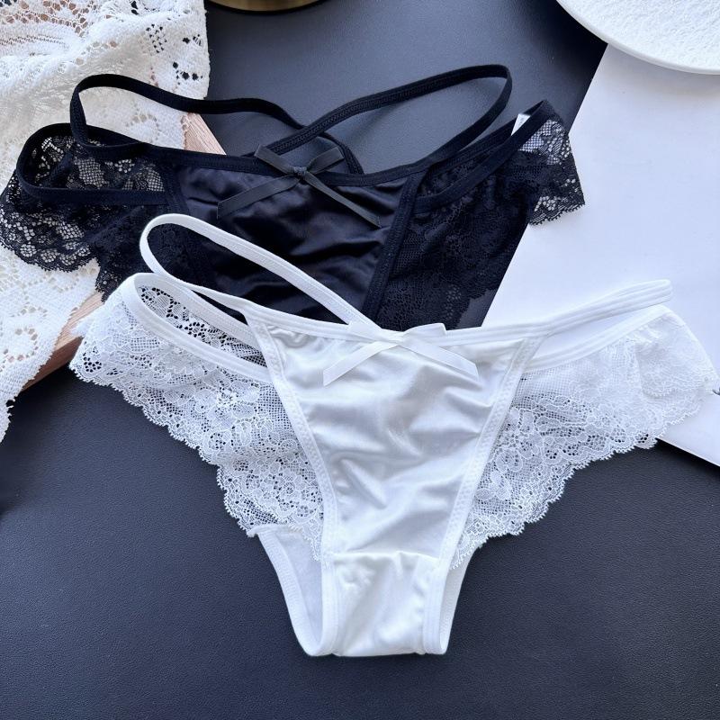 Ladies Spring Summer Light Luxury Satin Cross Ice Silk Lace Sexy Panties