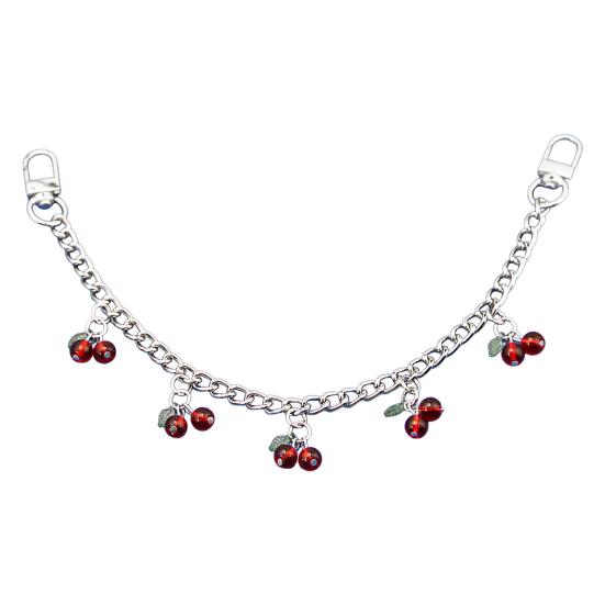 Rhinestone Cherry Bag Charm Cute Cherry Charm with Chain Sparkling Purse Charm for Women Handbag Clutch Tote Bag
