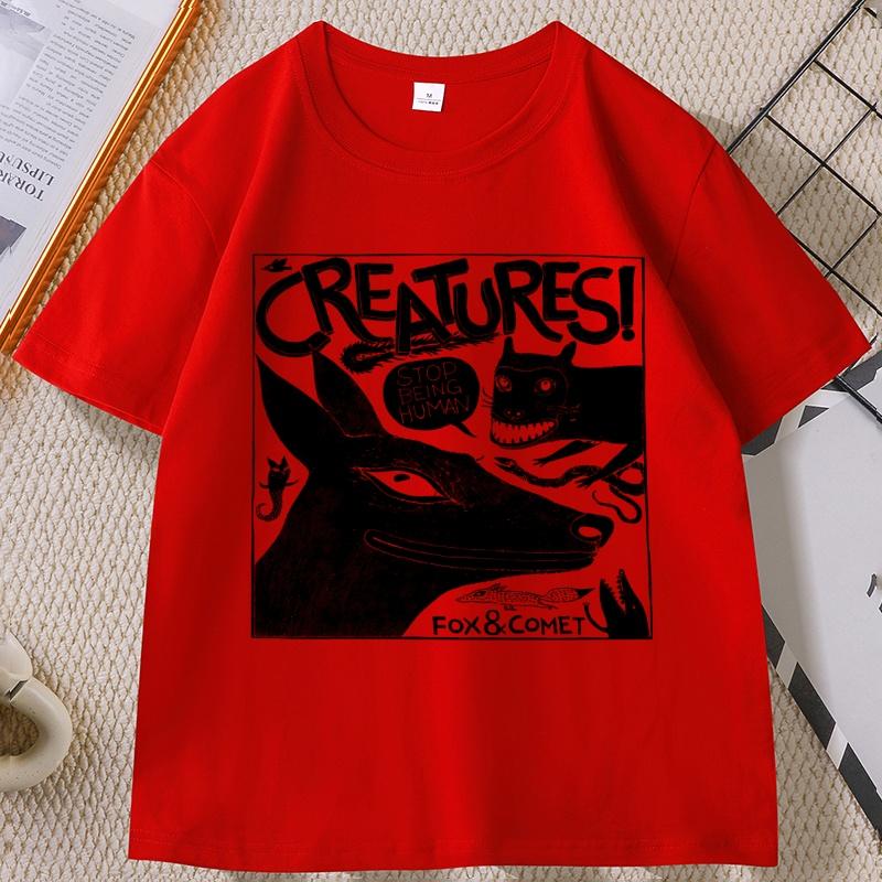 

Funny Animals Printed Tshirt Unisex Women Fox Graphic Tees Cotton Short Sleeve Round Neck Tshirts Soft Comfortable Streetwear S