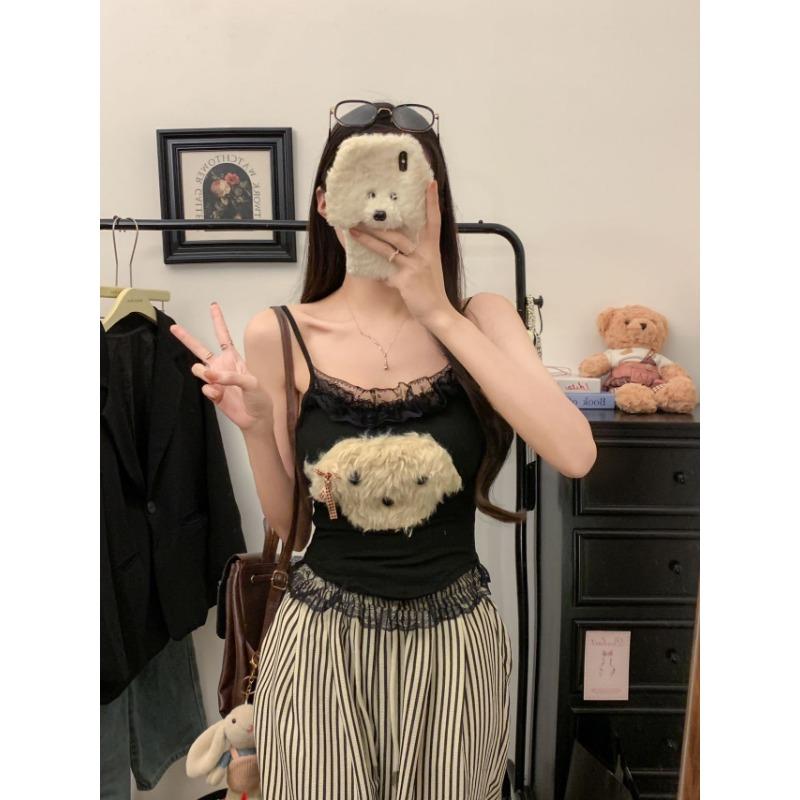 

Милая омолаживающая майка осень/зима новая плюшевая собачка кружево короткий топ одежда One size