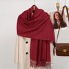Hot-selling new monochrome imitation cashmere versatile fringed scarf in autumn and winter, warm long shawl scarf