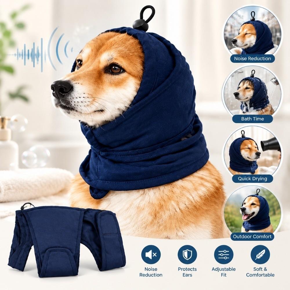 Adjustable Dog Calming Head Wrap Soundproof Dog Earmuffs Dog Soothing Head Cover Pet Bathing