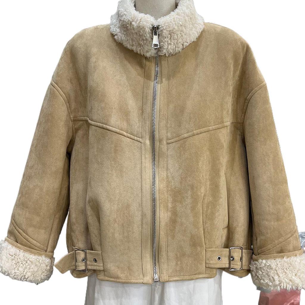 2025 Winter European Suede Lambswool Coat: Warm, Loose, Leather & Fur Blend Jacket