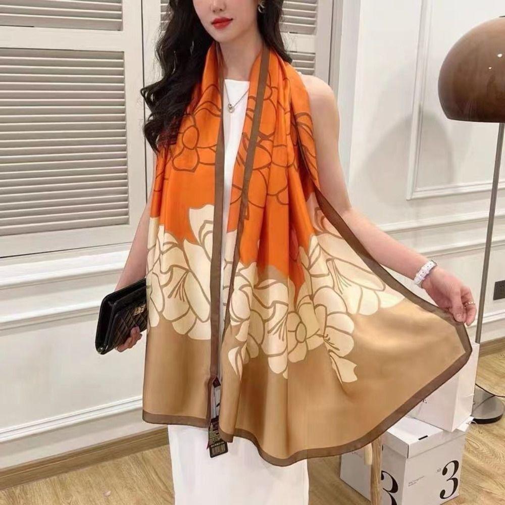 

Flower Mesh Neck Scarves Flora Lady Wraps Luxury Silk Scarf Shawls Beach Style E