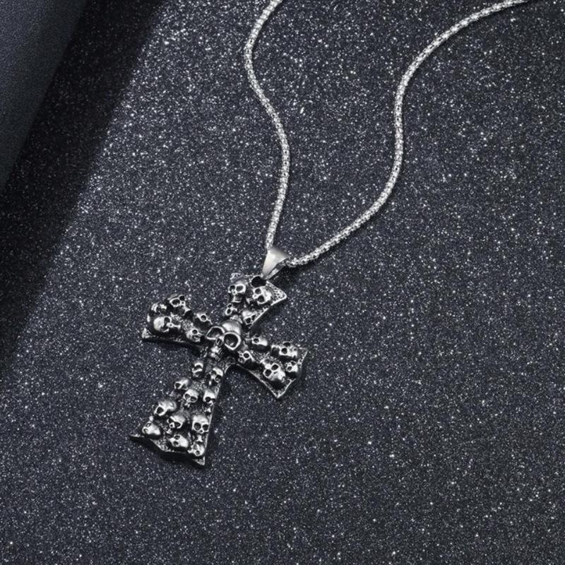 New Punk Style Skull Cross Pendant European and American Exaggerated Halloween Necklace