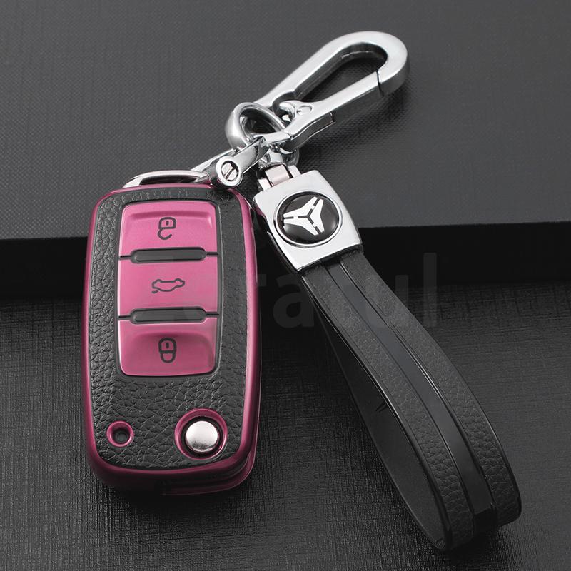 rmwpf7 2/3 Buttons TPU Leather Car Key Case Cover Shell Fob Bag for VW Volkswagen Polo Tiguan Passat Golf Jetta Lavida Skoda Octavia