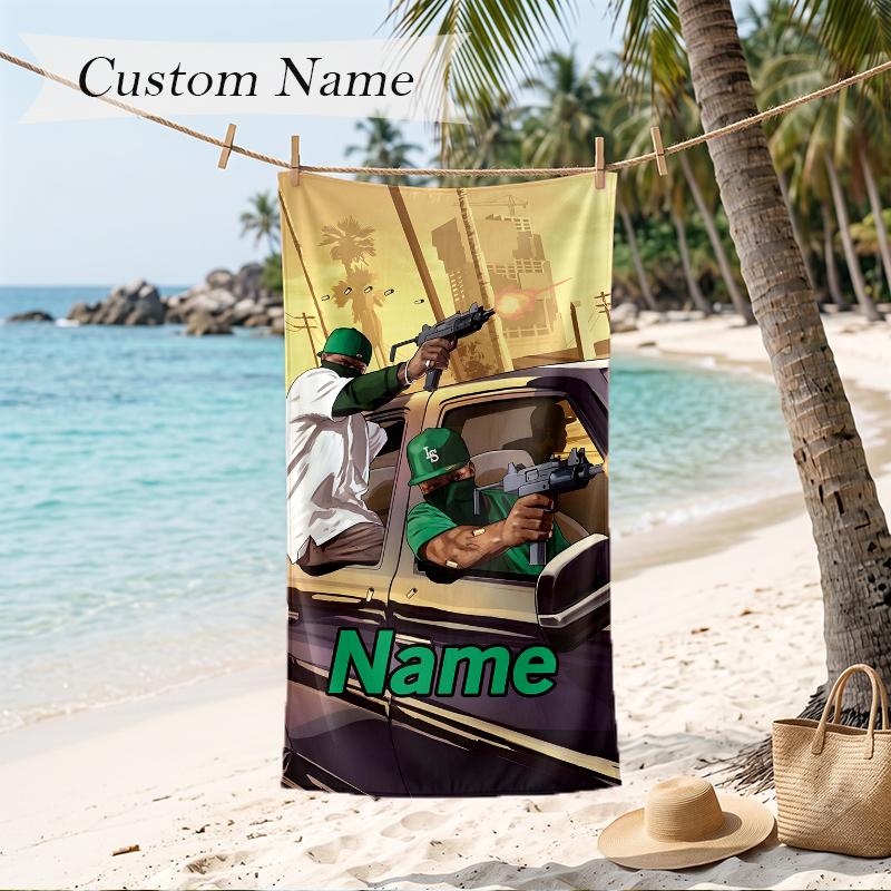 Grand Theft Auto Custom Name Printed Beach Towel Personalized Soft Towel For Swimming Beach Travel