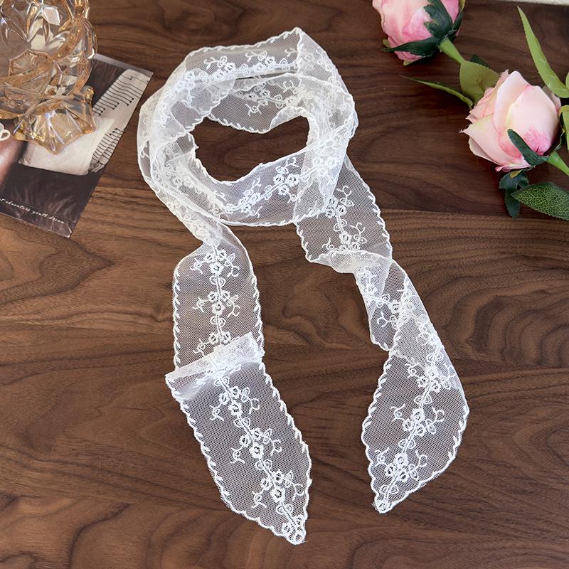 Korean High-Grade White Lace Scarf: Versatile Ribbon Tie for Elegant Style