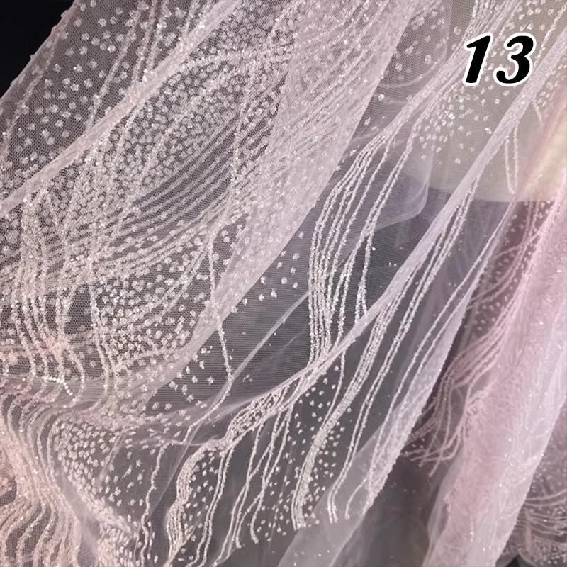 Glitter Sequin Lace Fabric Iron Bronzing Wave Pattern Polyester Material Bridal Wedding Party Evening Dress Fabric DIY Textile