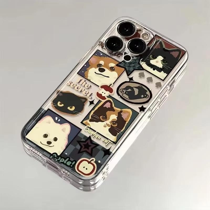 Pet Portrait Sticker Collage Pattern Phone Case for iPhone 17 16 15 14 13 12 11 16E Series Pro Max Plus Double Layer Protection