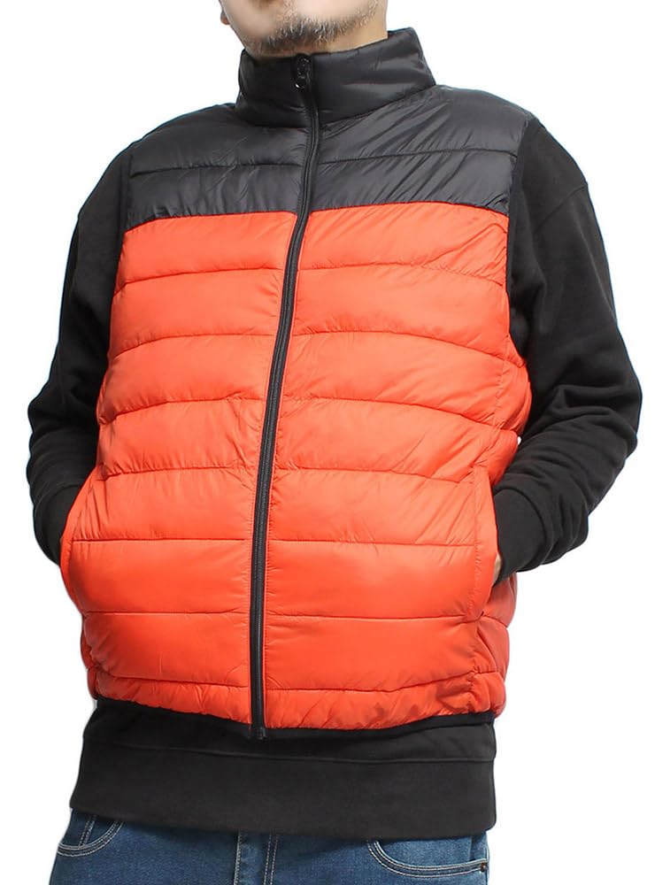 One Colors Padded Down Large Size Orange Men's Vest, Size, Nylon, Water-Repellent, Photothermal, Stand-Up Jacket, 3L, (10)