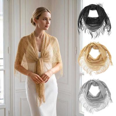 Tassel Sunscreen Beach Scarf Shining Evening Prom Cape Bright Women Shawl  Women Girls