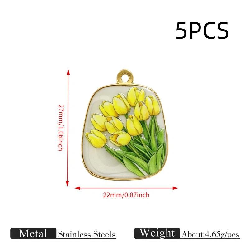 5/8Pcs Vintage Flower Enamel Charm Pendant Stainless Steel Drop Oil Floral Beads For Diy Necklace Bracelet Jewelry Making