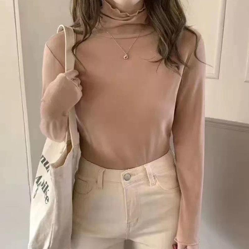 Autumn Winter Women's Elastic Bottoming Shirt Solid Colour Half High Neck Devel Bottoming Shirt Long Sleeve High Elastic T-shirt