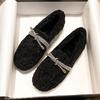 Fashion Luxury Crystal Bow Decoration Brand Designer Shoes Comfortable Flurry Loafers Women Winter new Warm Non-slip Flat Casual Shoes