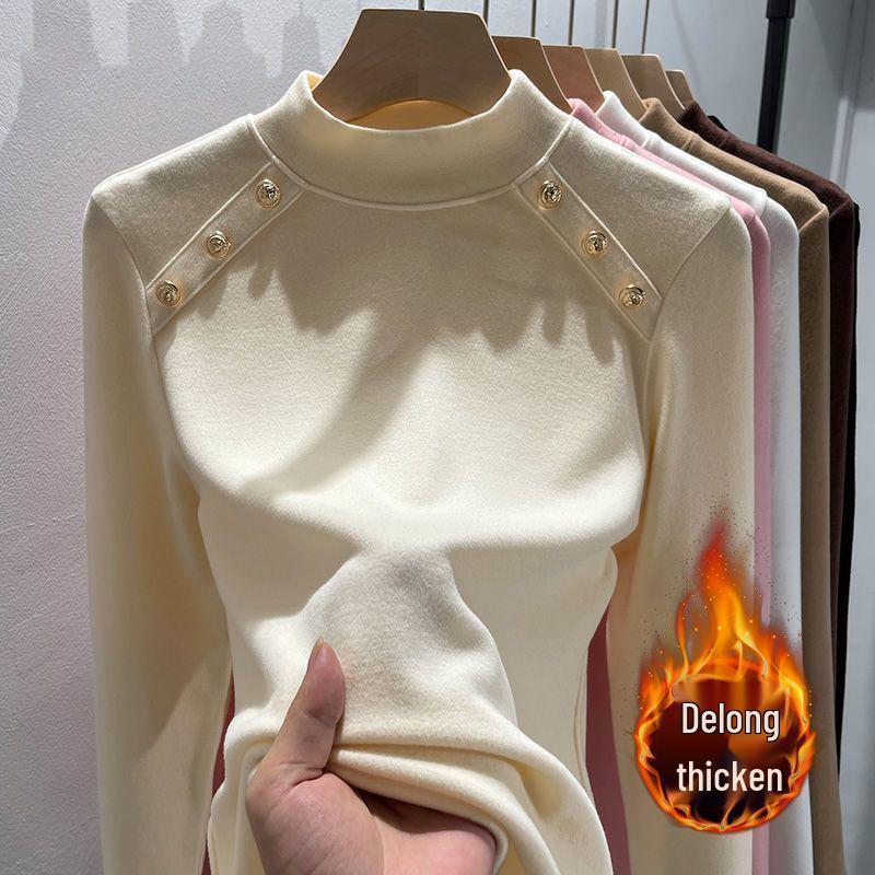 Women's Plush High-Neck Base Layer Top - Thickened, Warm, Stylish Innerwear for Autumn/Winter