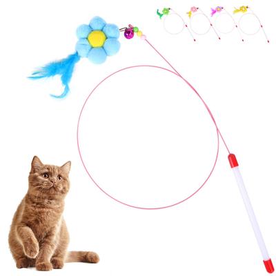 Funny Feather Teaser Rod Cat Teaser with Plush Flower Bell Pet Interactive Toy