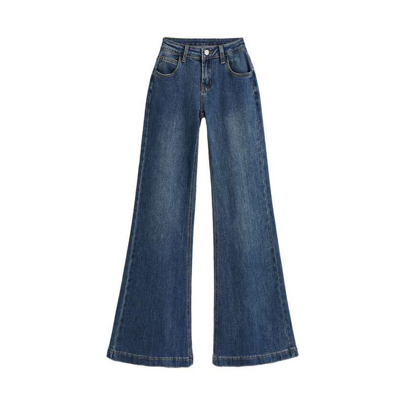 Retro Blue Spicy Girl Low-Rise Micro Flare Jeans: Women's American Style Stretchy Slimming Floor-Length Pants