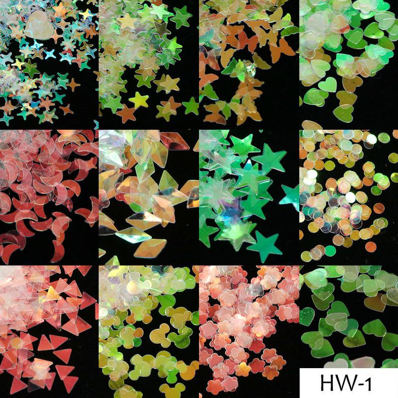 1case AB Nail Glitter Sequins Mixed Shape Paillette Holographic Flake Slice Decoration Tips