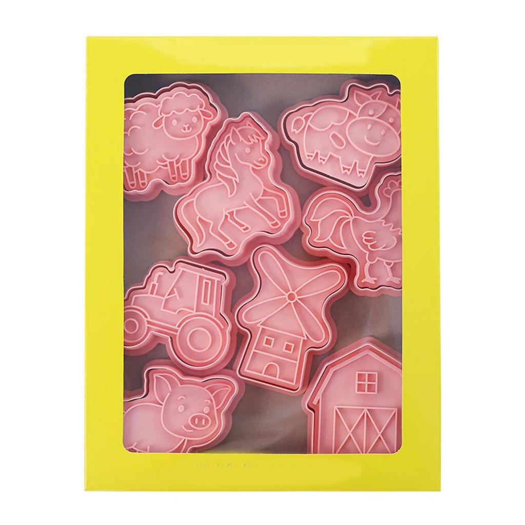 16Pcs Cute Farm Animals Pattern Cookie Cutters Set Cartoon Pressable Biscuits Mold Plastic Cookie Stamps DIY Baking Tool