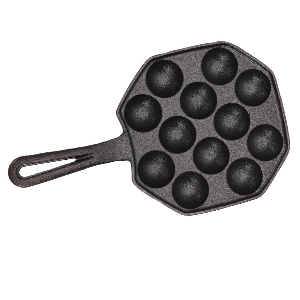 Litinová pánev na takoyaki, 12 otvorů, bez povrchové úpravy, nepřilnavá grilovací pánev na chobotnice pro domácí použití