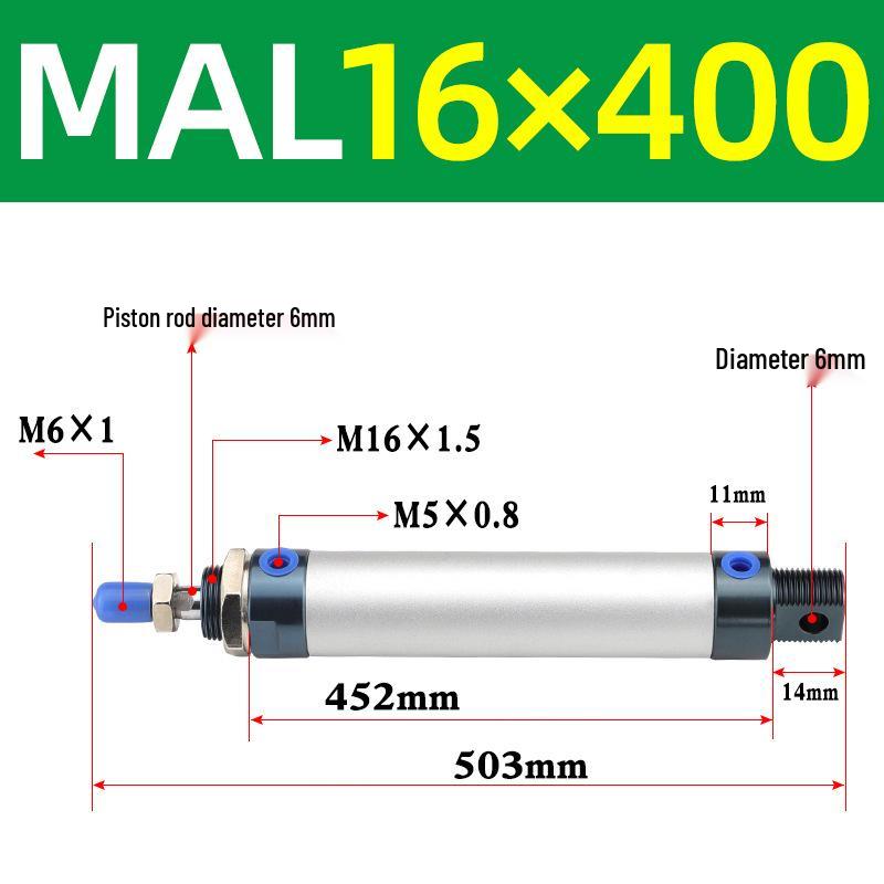 Mini Aluminum Alloy Pneumatic Cylinder - Round, Sizes 16/20/25/32/40 x 25/50/75/100/200
