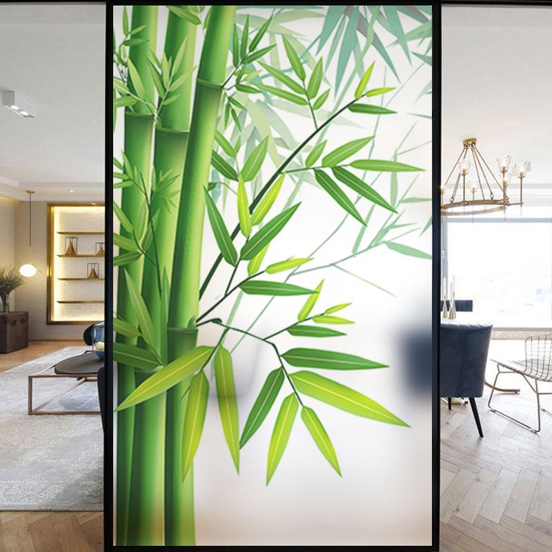 Chiński Styl Bambusowe Folie ze Szkła Barwionego Prywatność Folia Okienna Samoprzylepna Statycznie Domowe Dekoracyjne Matowe Naklejki na Okno