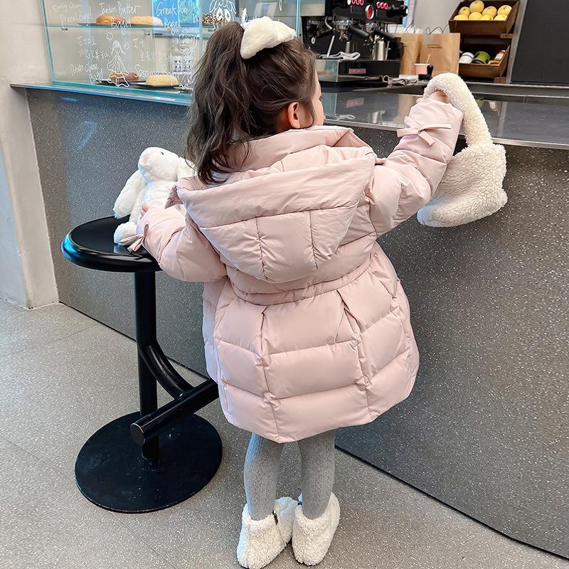 2025 Girls' Fashionable Mid-Length Down Jacket - Thickened Winter Cotton Coat for Children